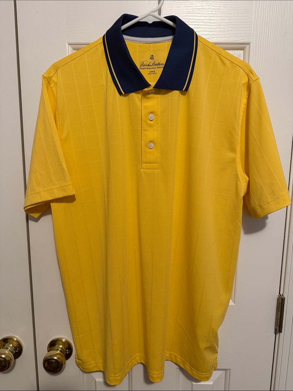 Brooks Brothers Yellow Polo with Navy Contrast Collar and Tipping